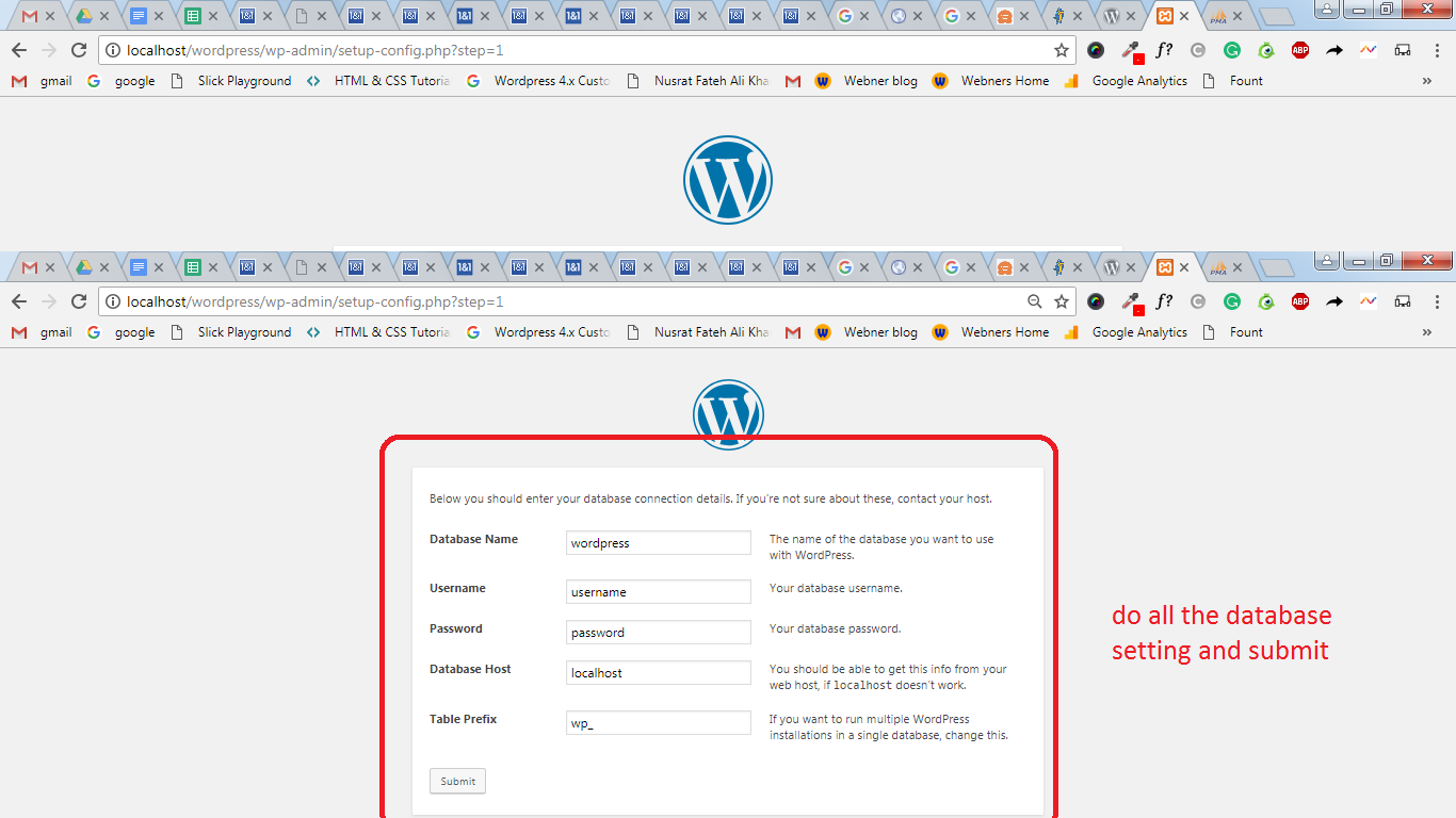 Wordpress installation 